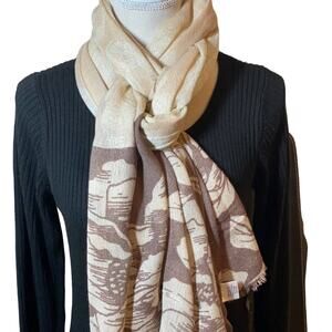 Women's Viscose & Metalic Blend Brown & Cream Floral Scarf